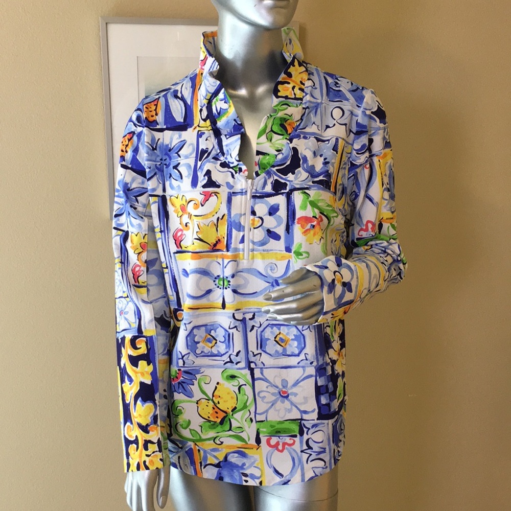 G LIFESTYLE GOLF BY GOTTEX Portrait Collar Zip Neck Shirt - UPF 50+, Long Sleeve